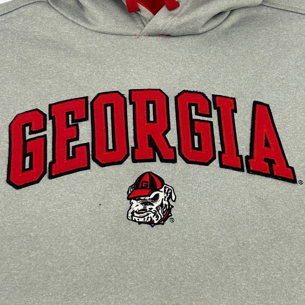 Champion Georgia Bulldogs Hoodie Mens XL Gray Red Embroidered Performance Logo